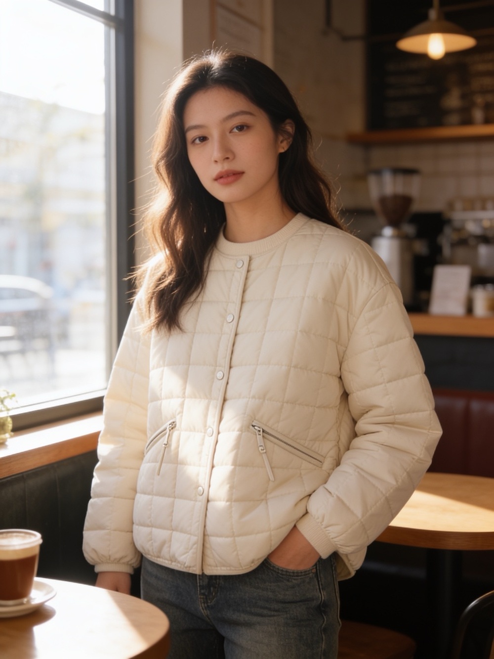 Rebecca Minkoff Square Quilted Puffer Jacket Cream Ivory Size Medium
